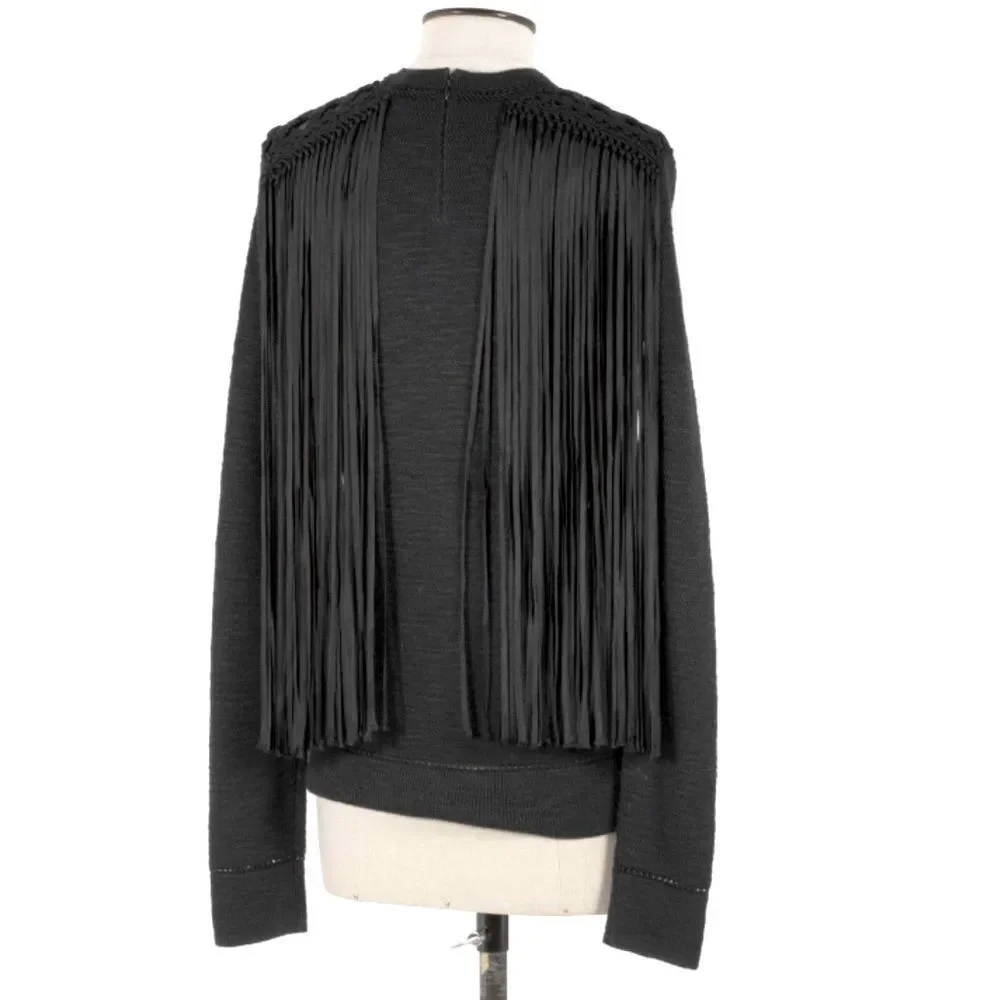Ralph Lauren Collection Black Silk Hand Knit Fringe Trimmed Long Sleeve Sweater - Picture 5 of 16